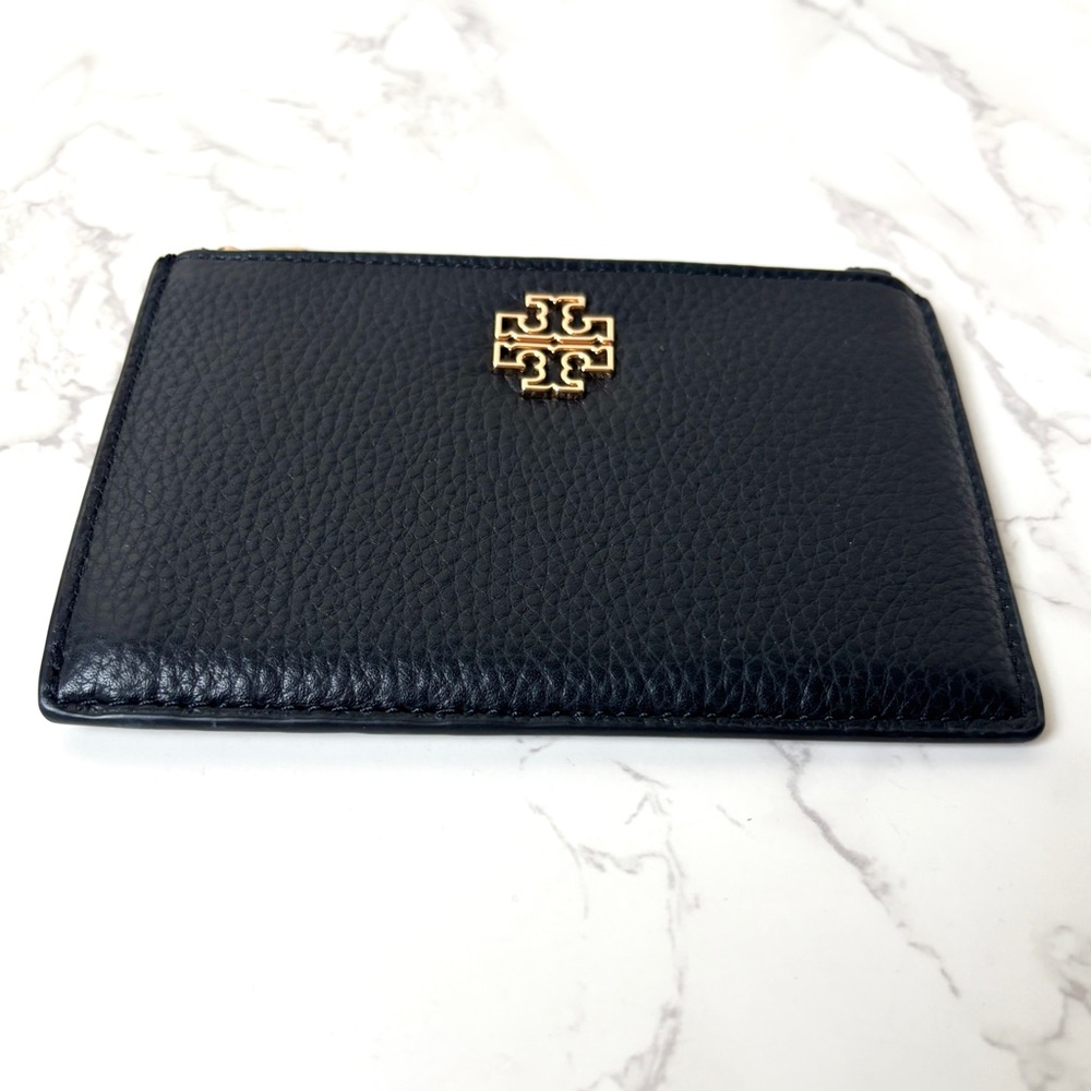 New Tory Burch Pebbled Leather Zip Card Case Wallet Black - Picture 4 of 7